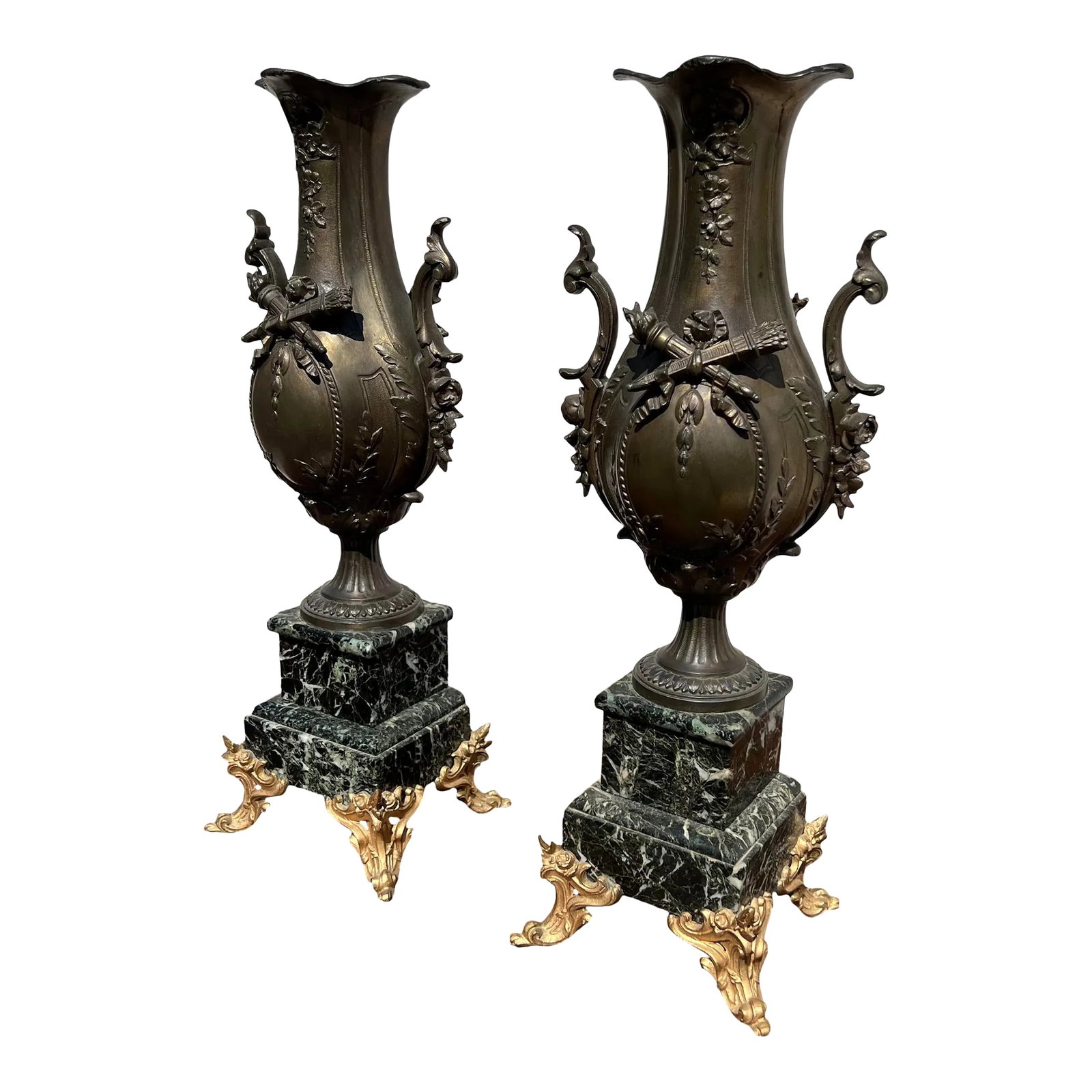 19th Century French Bronze & Marble Vases - a Pair (1 of 3)