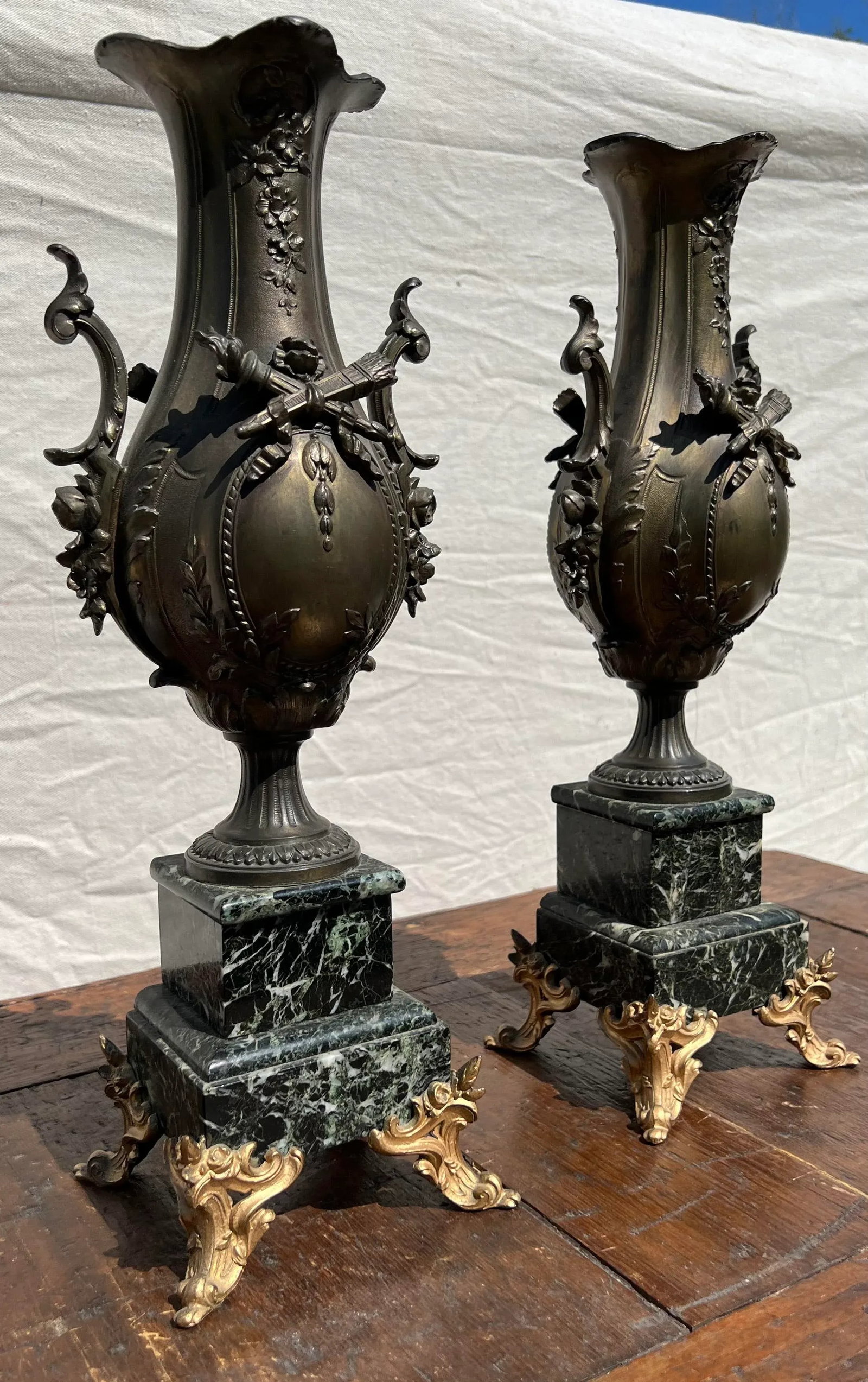 19th Century French Bronze & Marble Vases - a Pair - 2