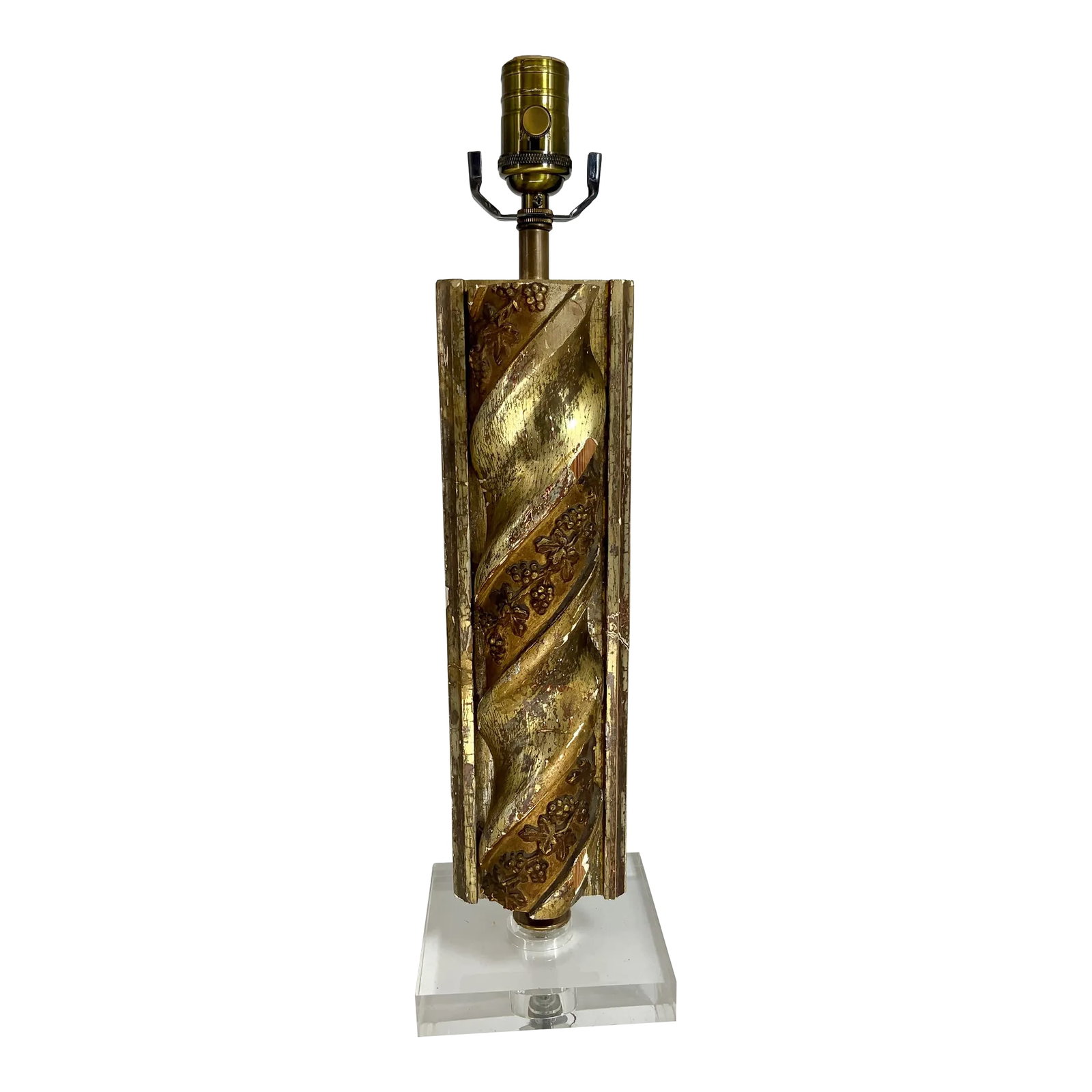 18th Century Italian Carved and Gilt Fragment Lamp: Beautiful antique Italian twisted column gilt carving fragment professionally mounted as table lamp. Condition: Alterations: Original Condition Unaltered Imperfections: Some Imperfections Condition No