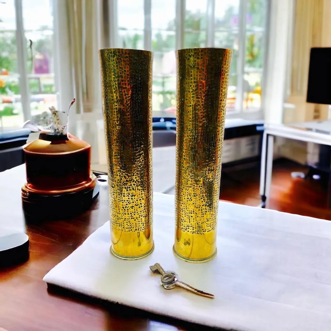 Pair of Early 20th Century Trench Artillery Shell Art Vases - 12