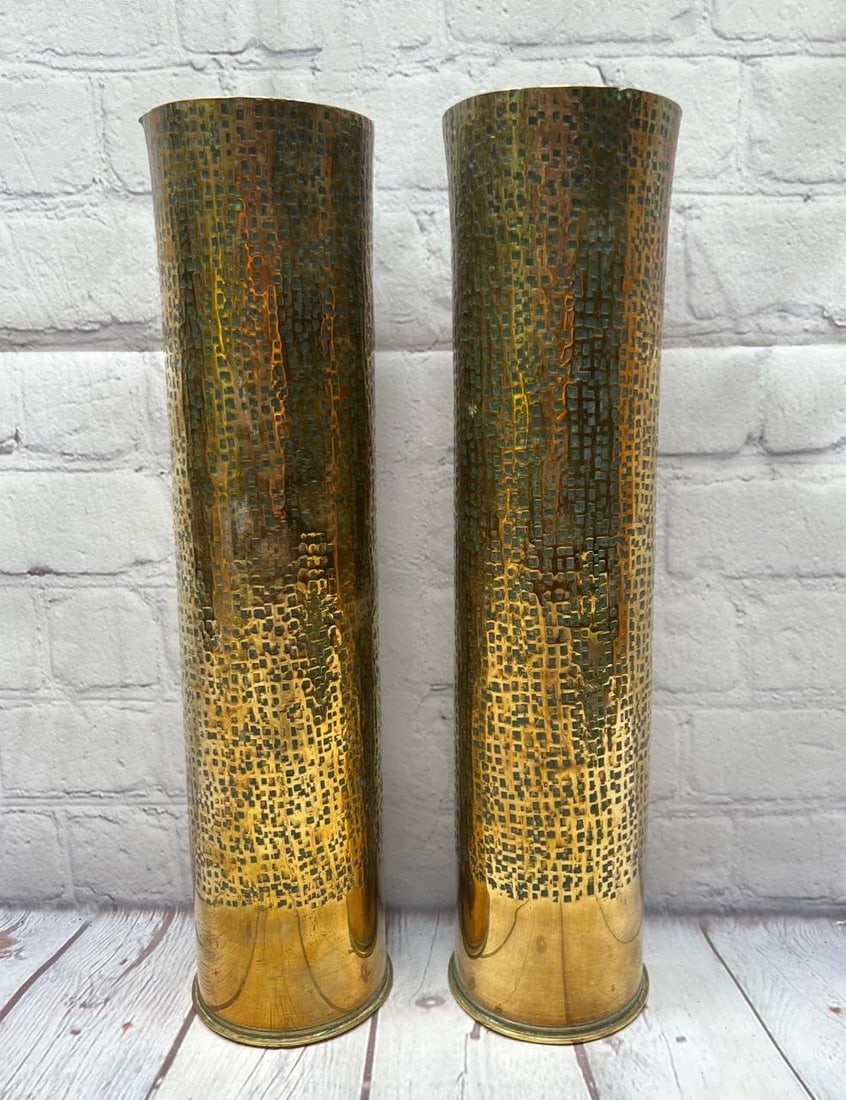 Pair of Early 20th Century Trench Artillery Shell Art Vases - 3