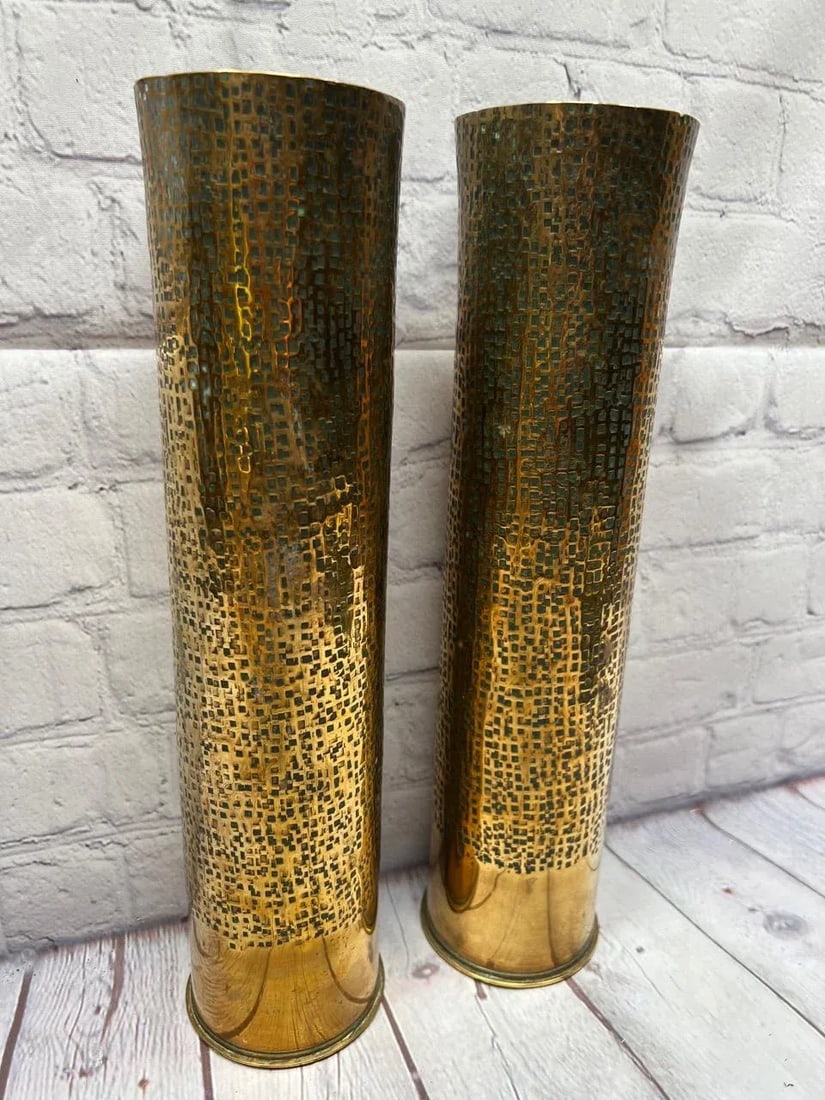 Pair of Early 20th Century Trench Artillery Shell Art Vases - 4