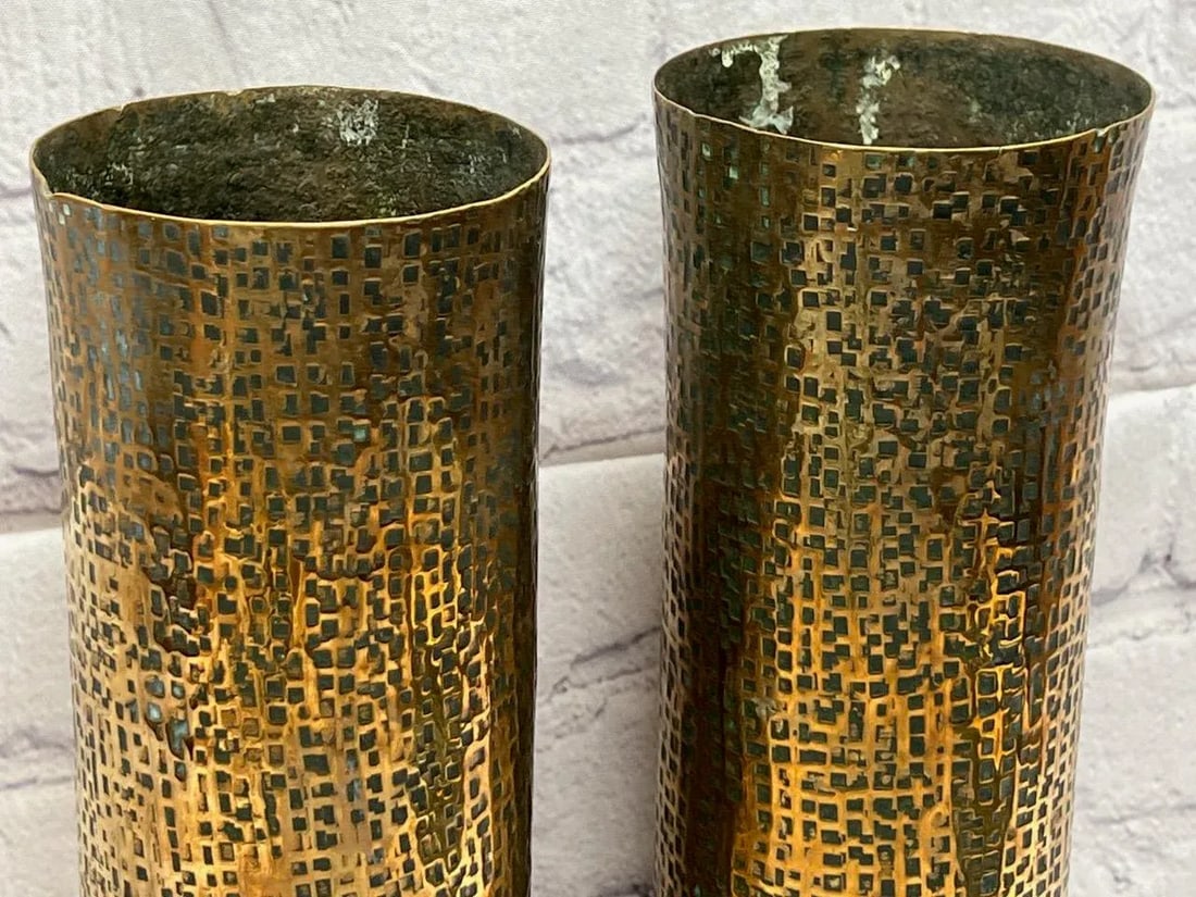 Pair of Early 20th Century Trench Artillery Shell Art Vases - 5