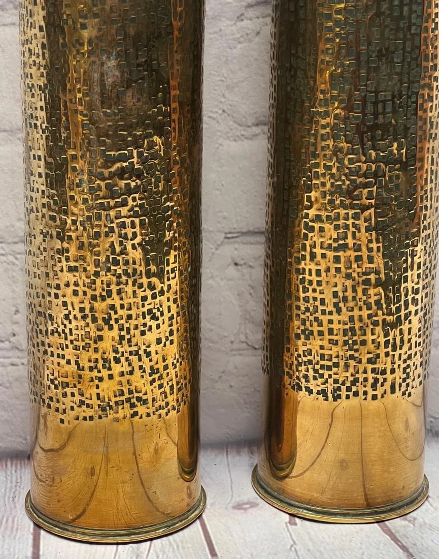 Pair of Early 20th Century Trench Artillery Shell Art Vases - 7