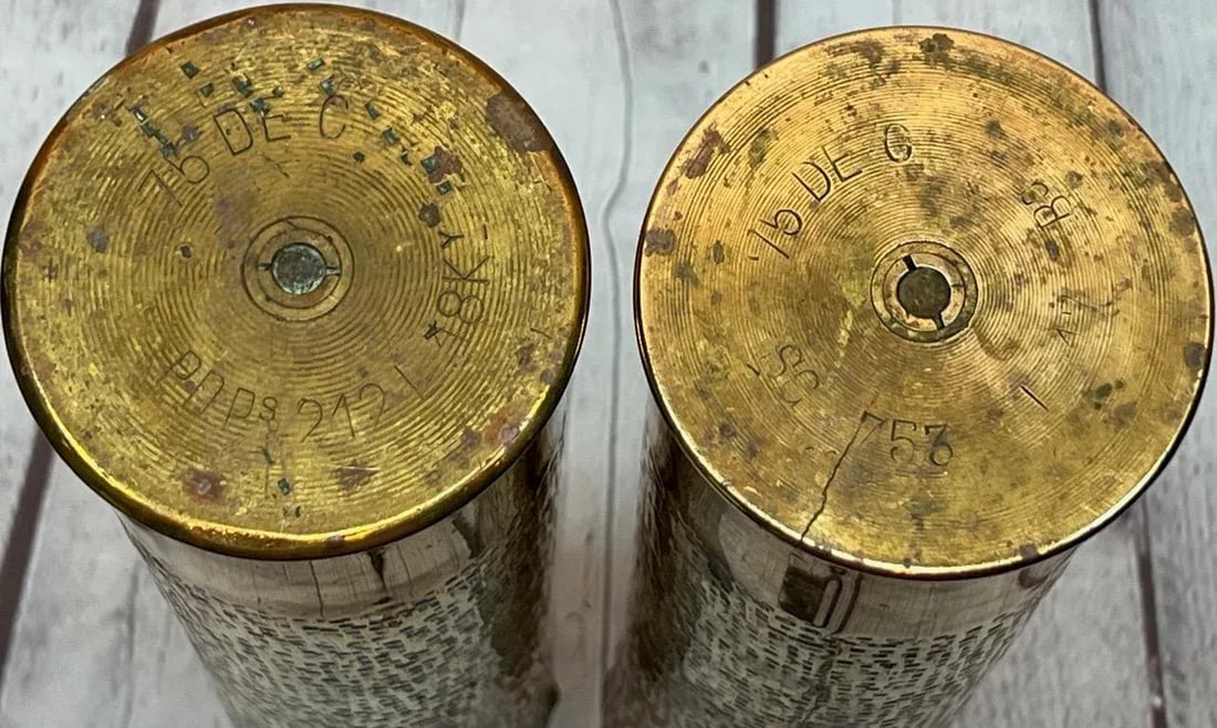 Pair of Early 20th Century Trench Artillery Shell Art Vases - 8