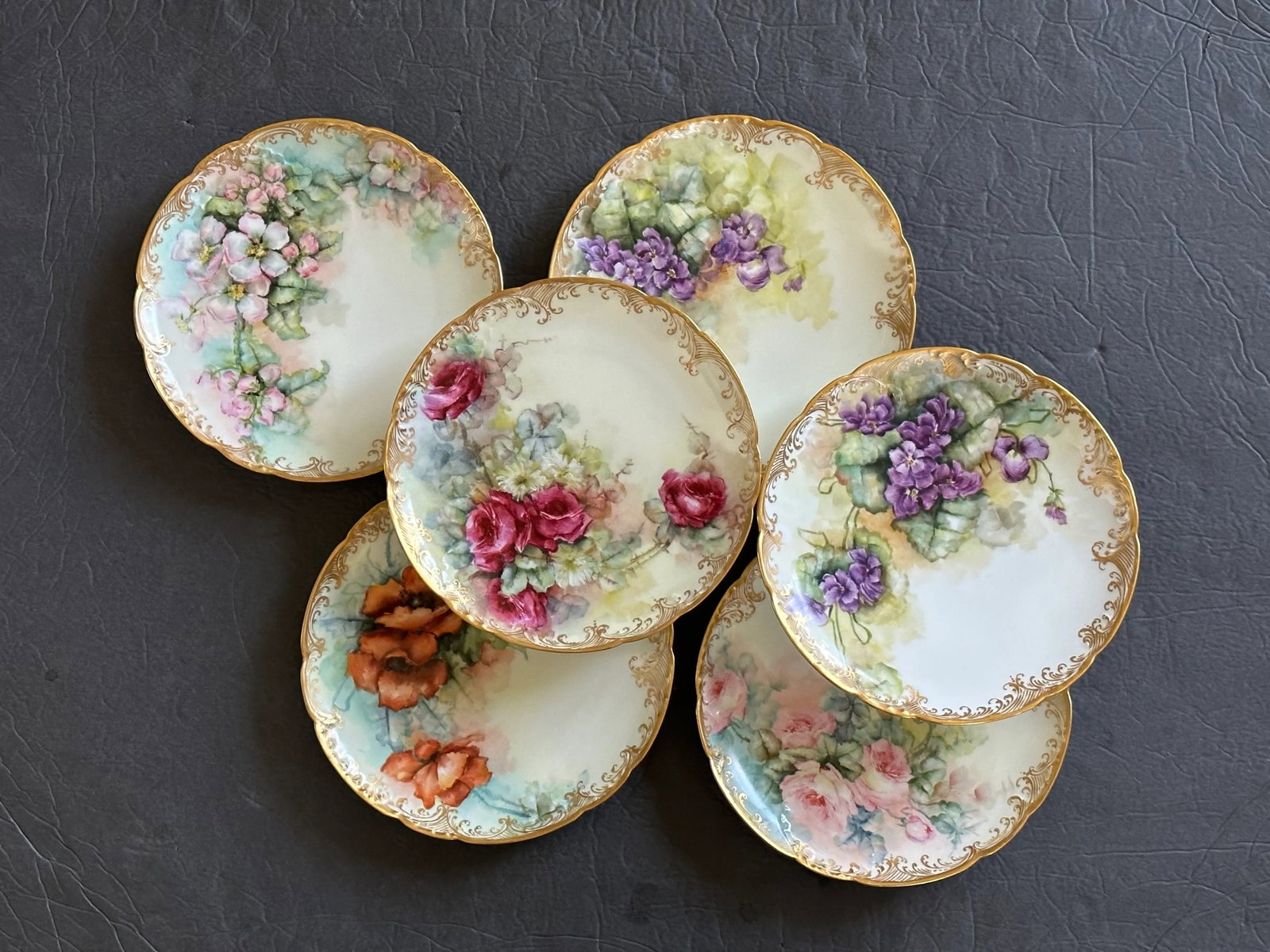 Haviland France Gold Rim Decorative Dessert Plate Set of 6 - 12