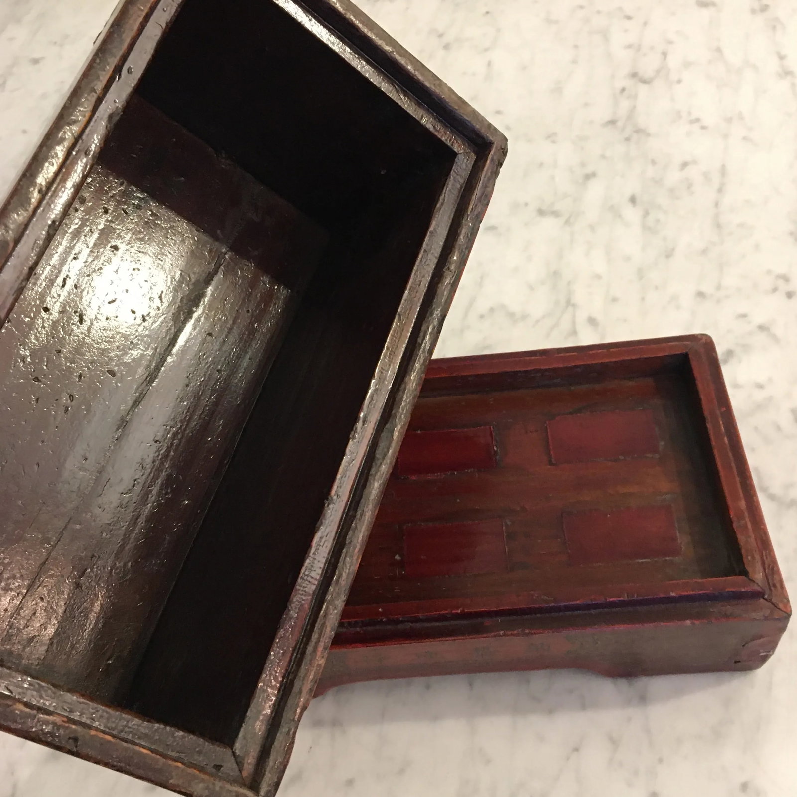Red Lacquer Asian Box With Tall Removable Top - 10