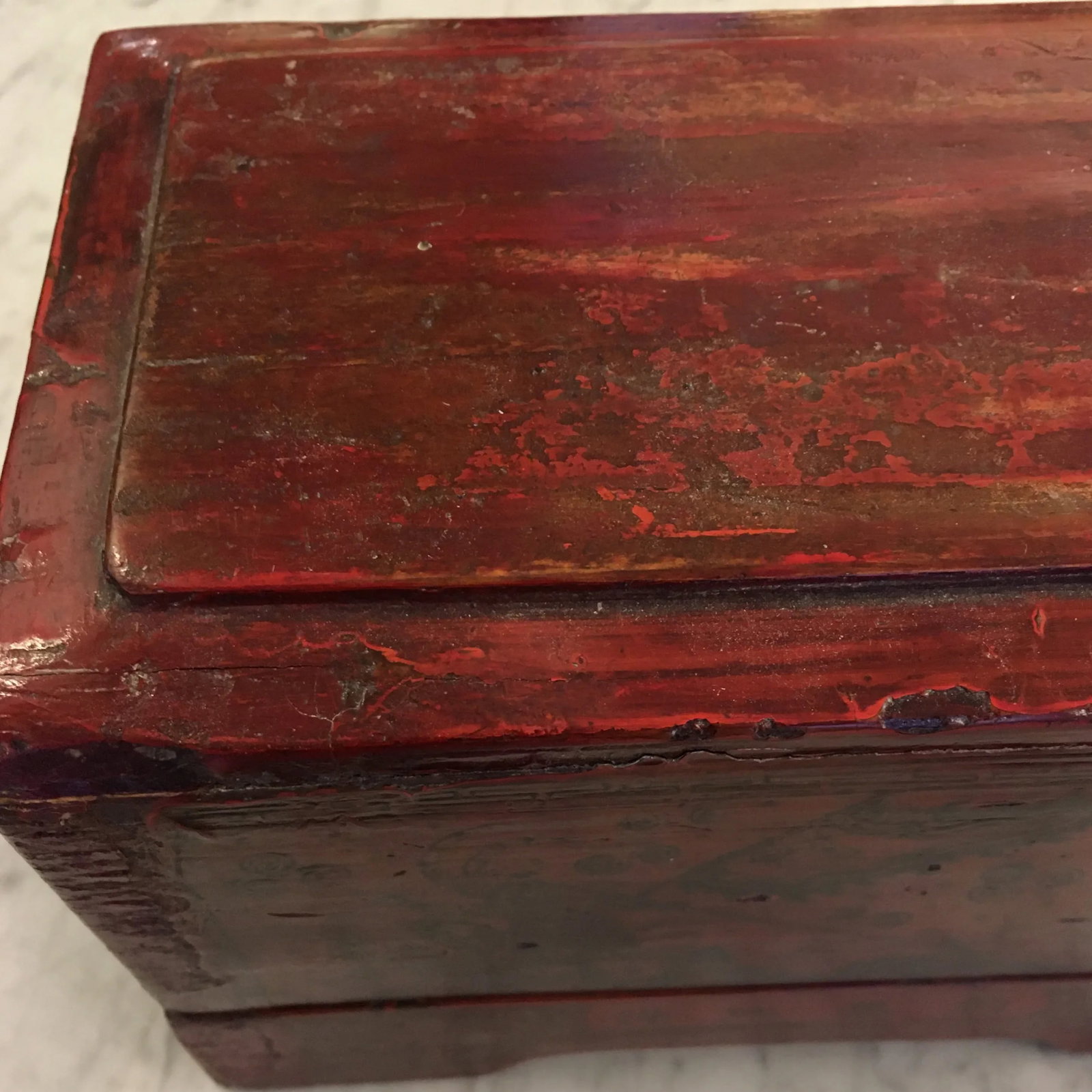 Red Lacquer Asian Box With Tall Removable Top - 12
