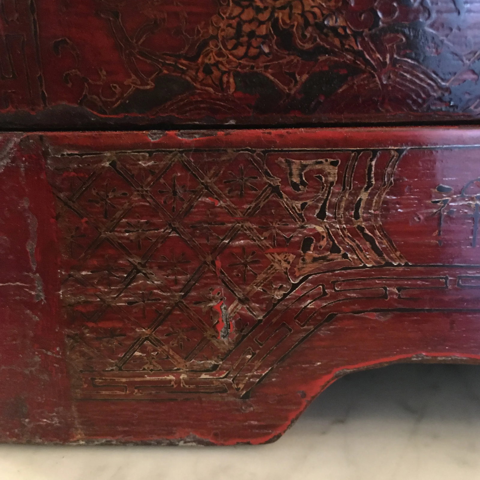 Red Lacquer Asian Box With Tall Removable Top - 4