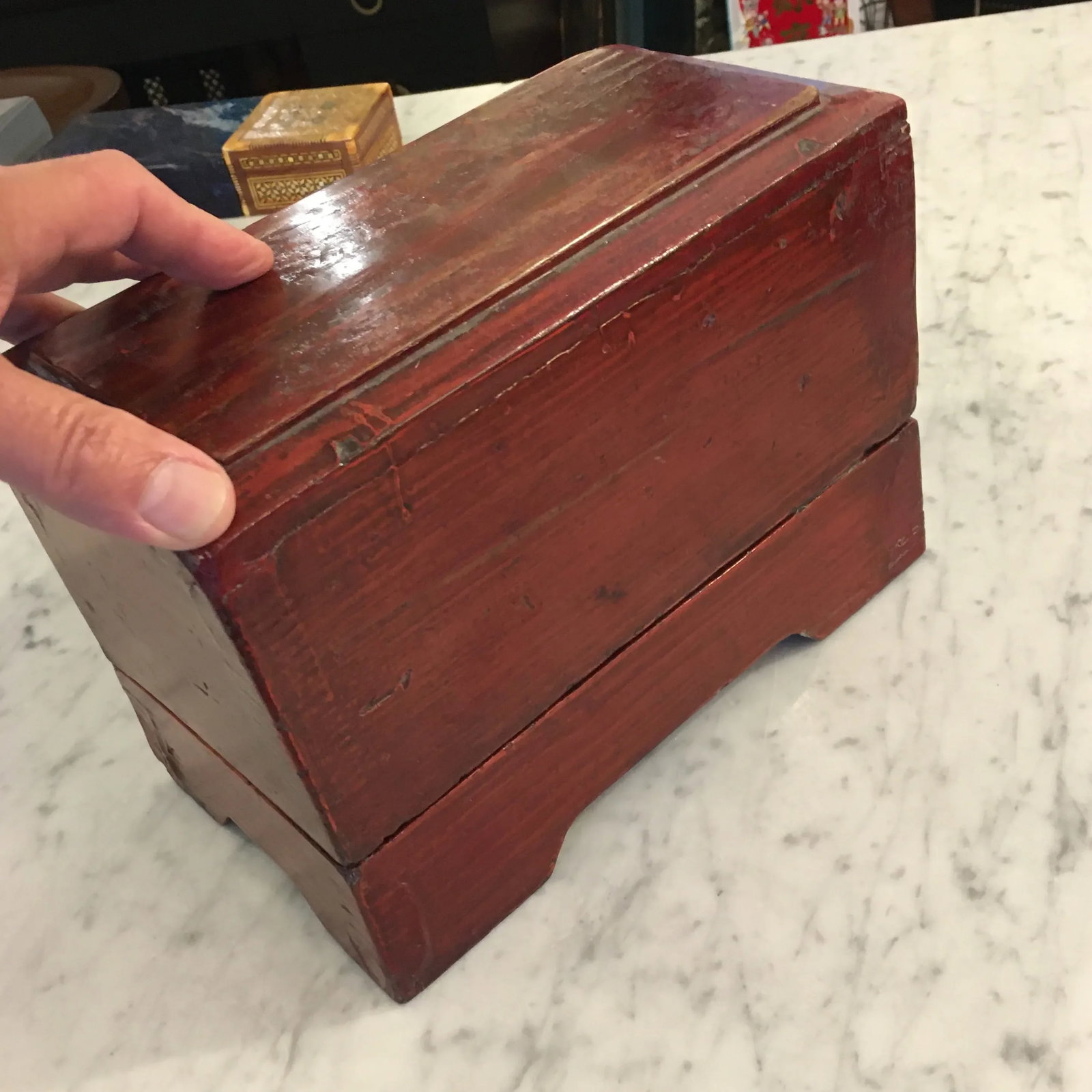 Red Lacquer Asian Box With Tall Removable Top - 8