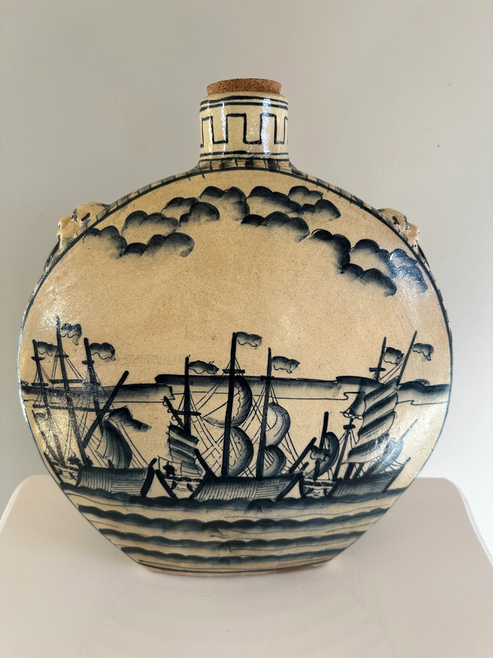 Vintage Chinoserie Ceramic Round Flask Style Jug - 6