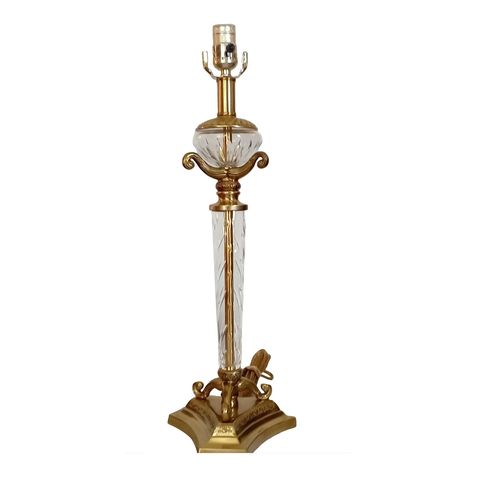 1980s Hollywood Regency Crystal Lamp: Beautiful brass and crystal table lamp.perfect in any room. I love the quality and the details. Condition: Alterations: Original Condition Unaltered Imperfections: Some Imperfections Condition Notes: 
