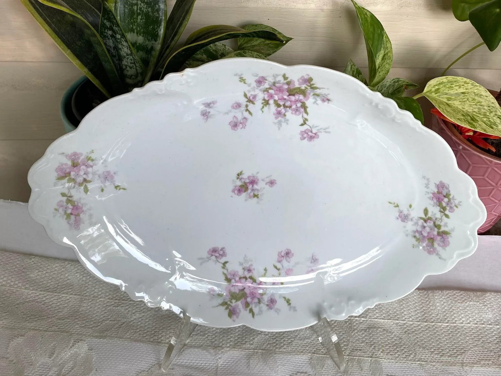 Late 20th Century Vintage Habsburg Austria Serving Set of 4 Oval Platters & Oval Bowls - Purple Flow - 4