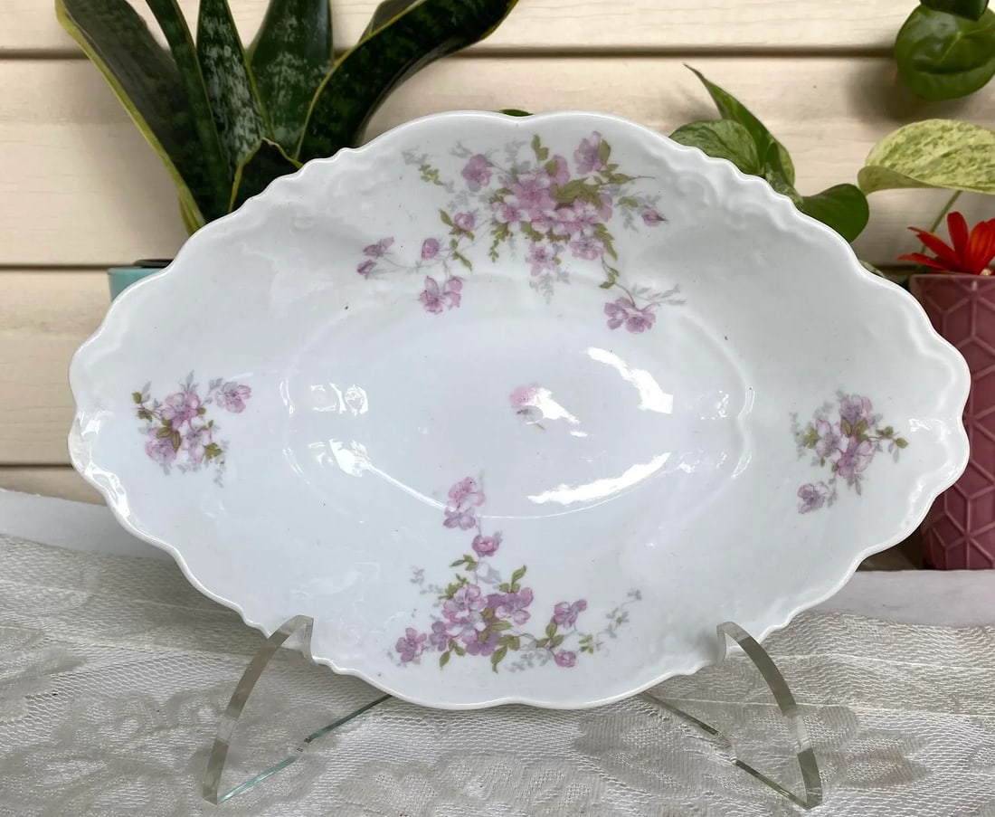 Late 20th Century Vintage Habsburg Austria Serving Set of 4 Oval Platters & Oval Bowls - Purple Flow - 7