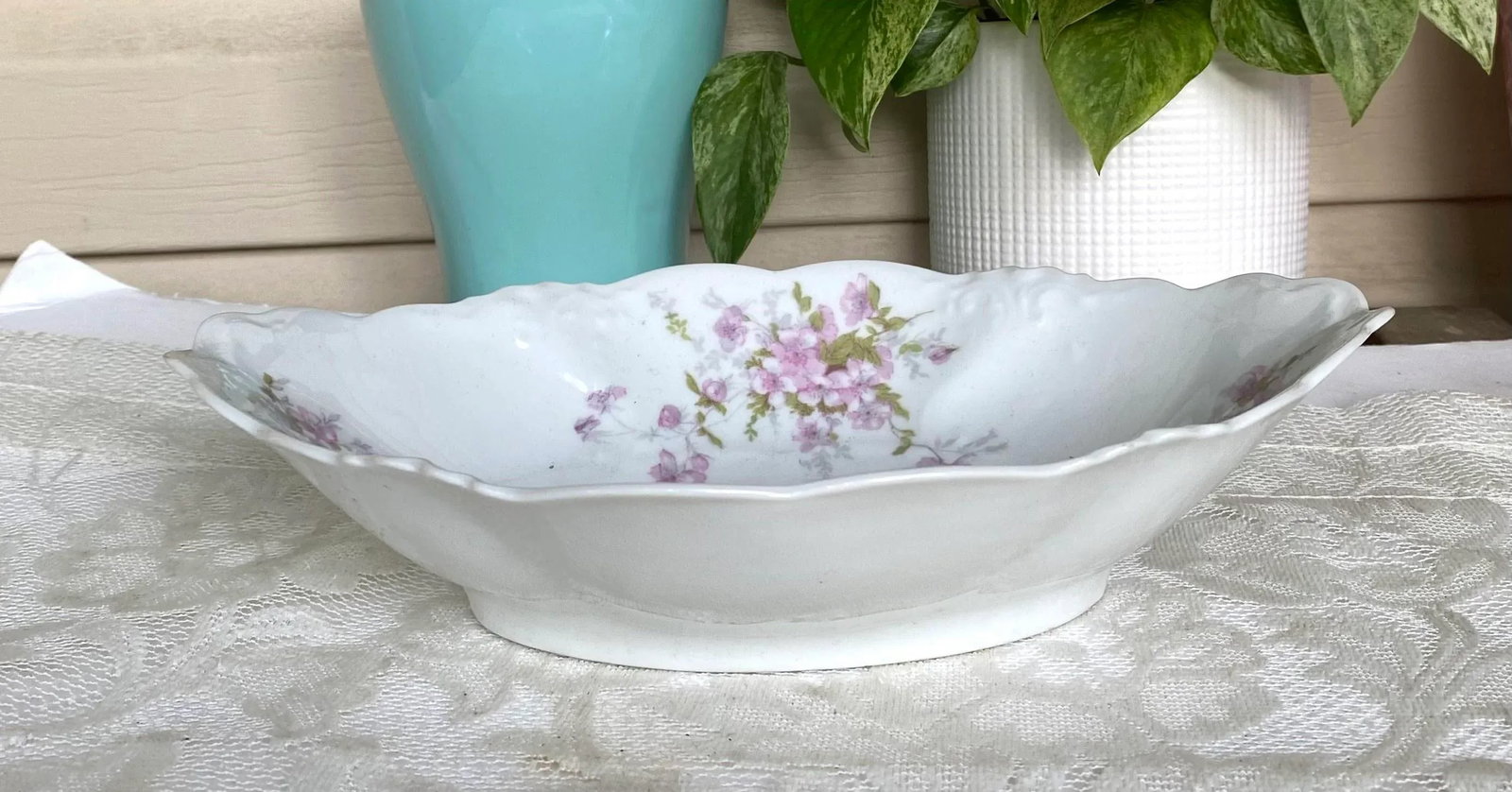 Late 20th Century Vintage Habsburg Austria Serving Set of 4 Oval Platters & Oval Bowls - Purple Flow - 8