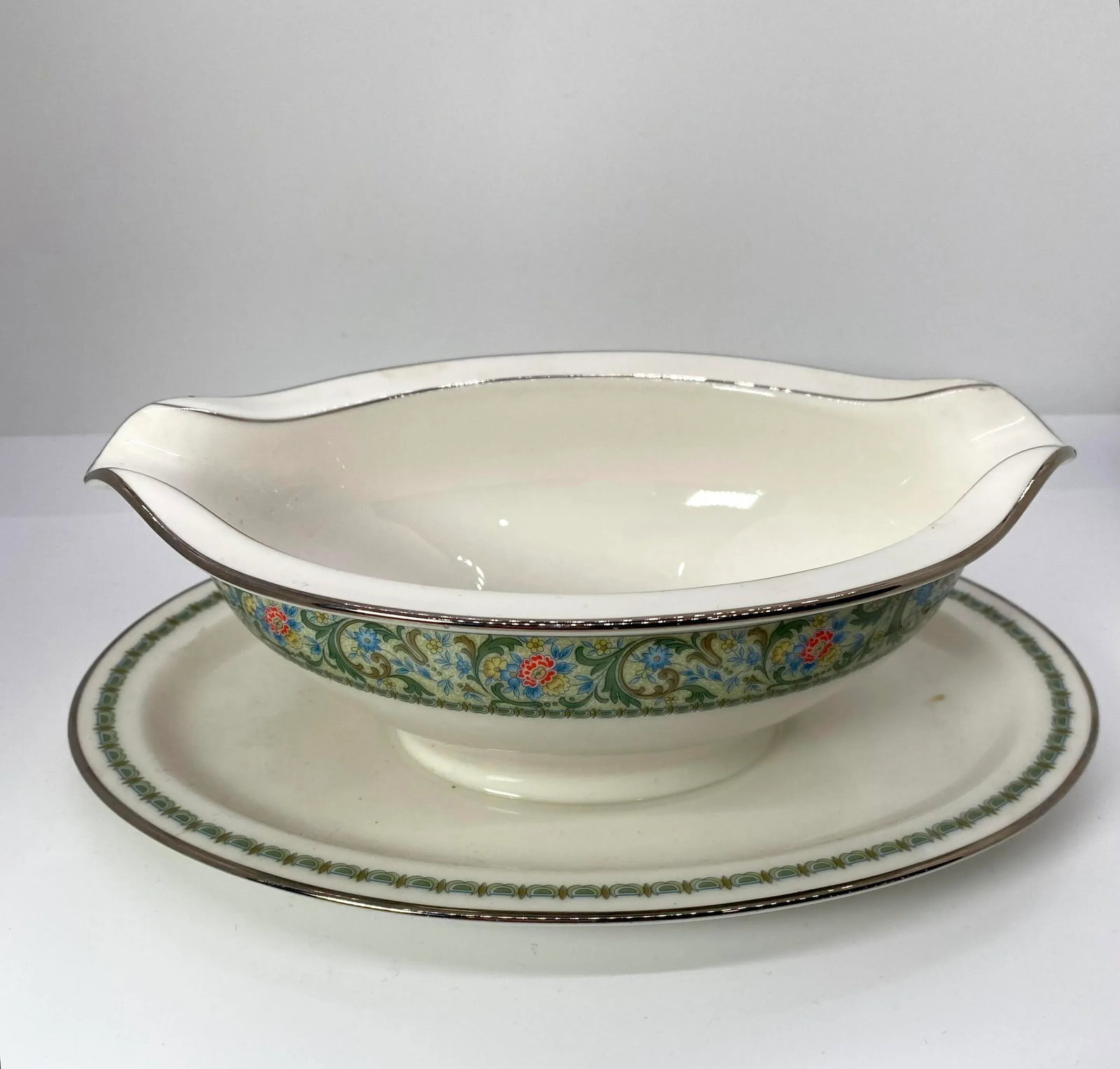 Vintage Noritake Isolde Japan Ivory China # 7019 - 5 Pieces Serving Set, Blue & Yellow Orange Flower - 4