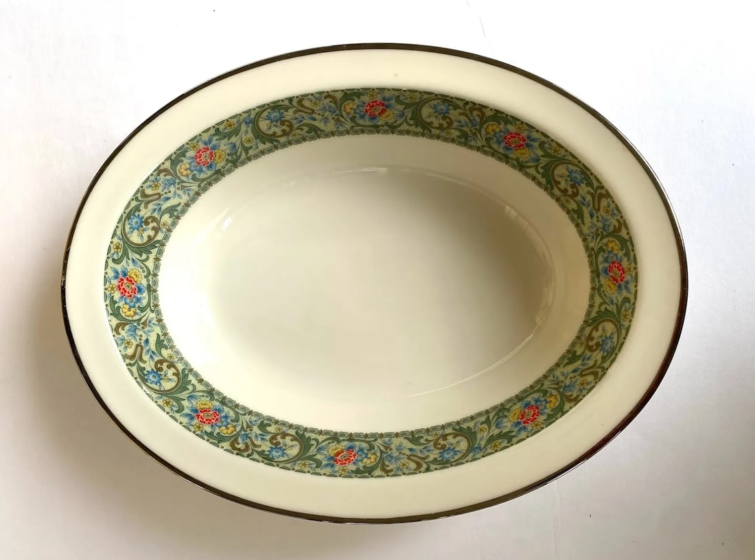 Vintage Noritake Isolde Japan Ivory China # 7019 - 5 Pieces Serving Set, Blue & Yellow Orange Flower - 7