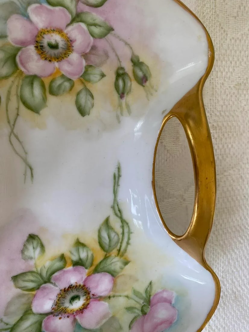 Vintage Hutschenreuther and Reinhold Schlegelmil Hand Painted, Purple Wild Roses, Gold Trim & Gold H - 3