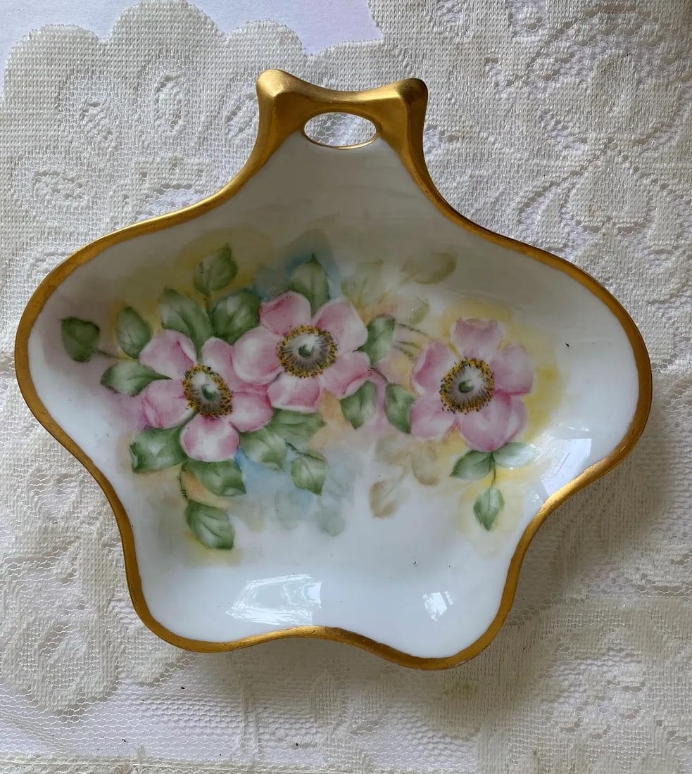 Vintage Hutschenreuther and Reinhold Schlegelmil Hand Painted, Purple Wild Roses, Gold Trim & Gold H - 4