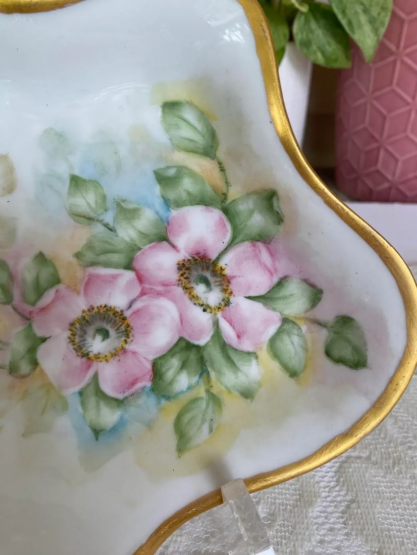 Vintage Hutschenreuther and Reinhold Schlegelmil Hand Painted, Purple Wild Roses, Gold Trim & Gold H - 6