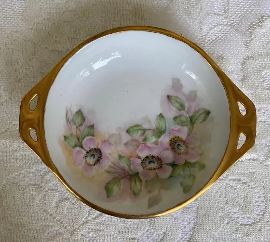 Vintage Hutschenreuther and Reinhold Schlegelmil Hand Painted, Purple Wild Roses, Gold Trim & Gold H - 8