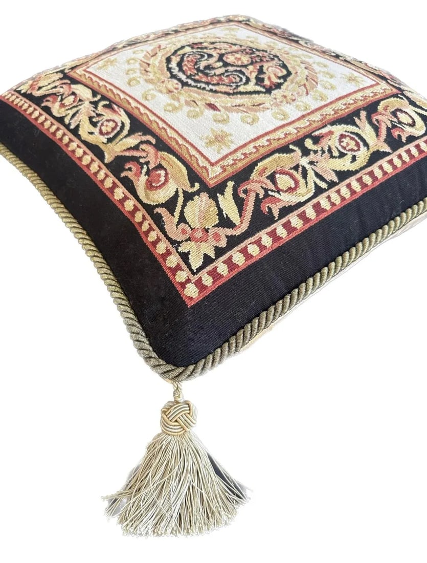 Black Red and Gold Aubusson Decor Pillow - 2