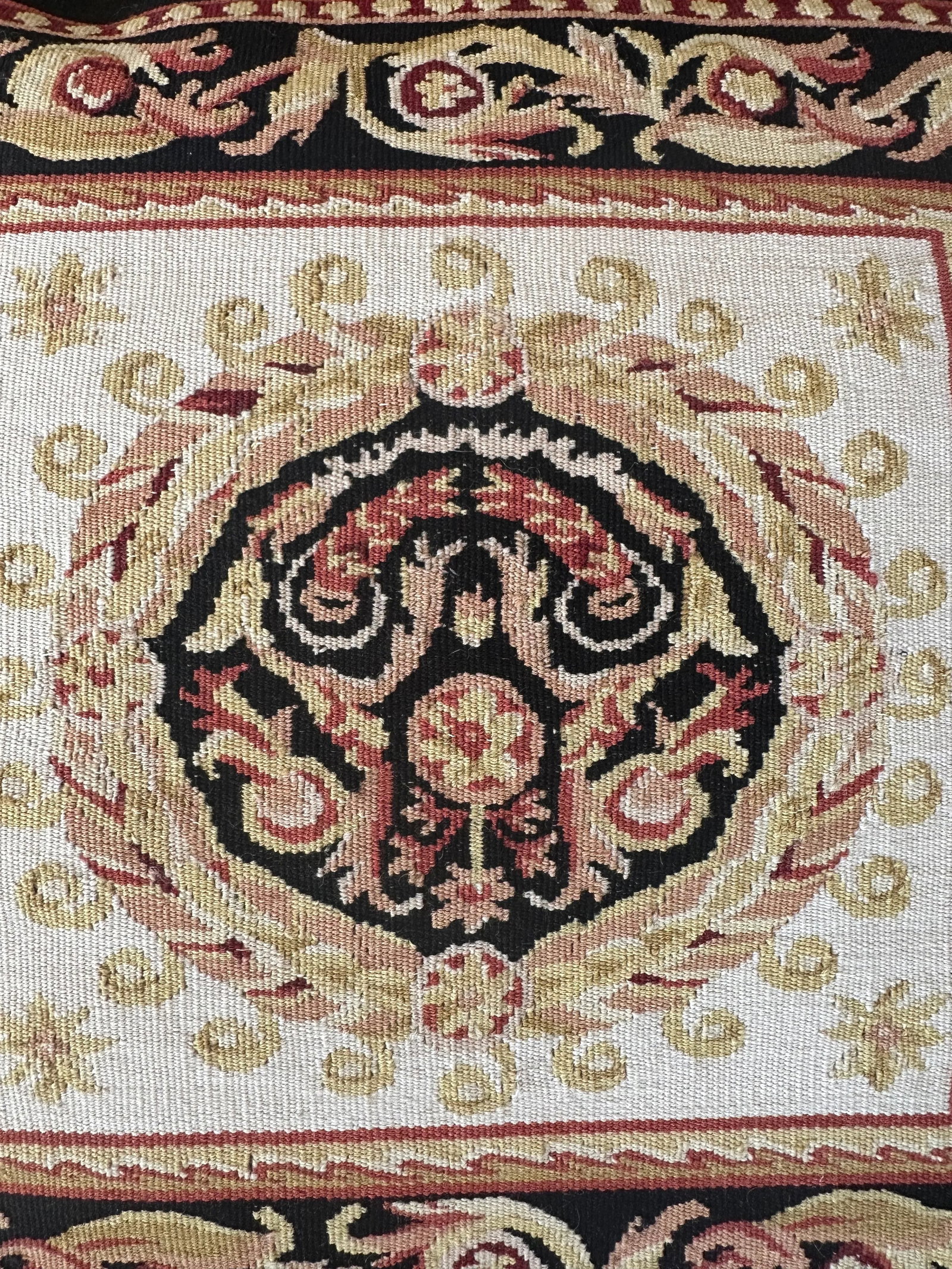 Black Red and Gold Aubusson Decor Pillow - 4