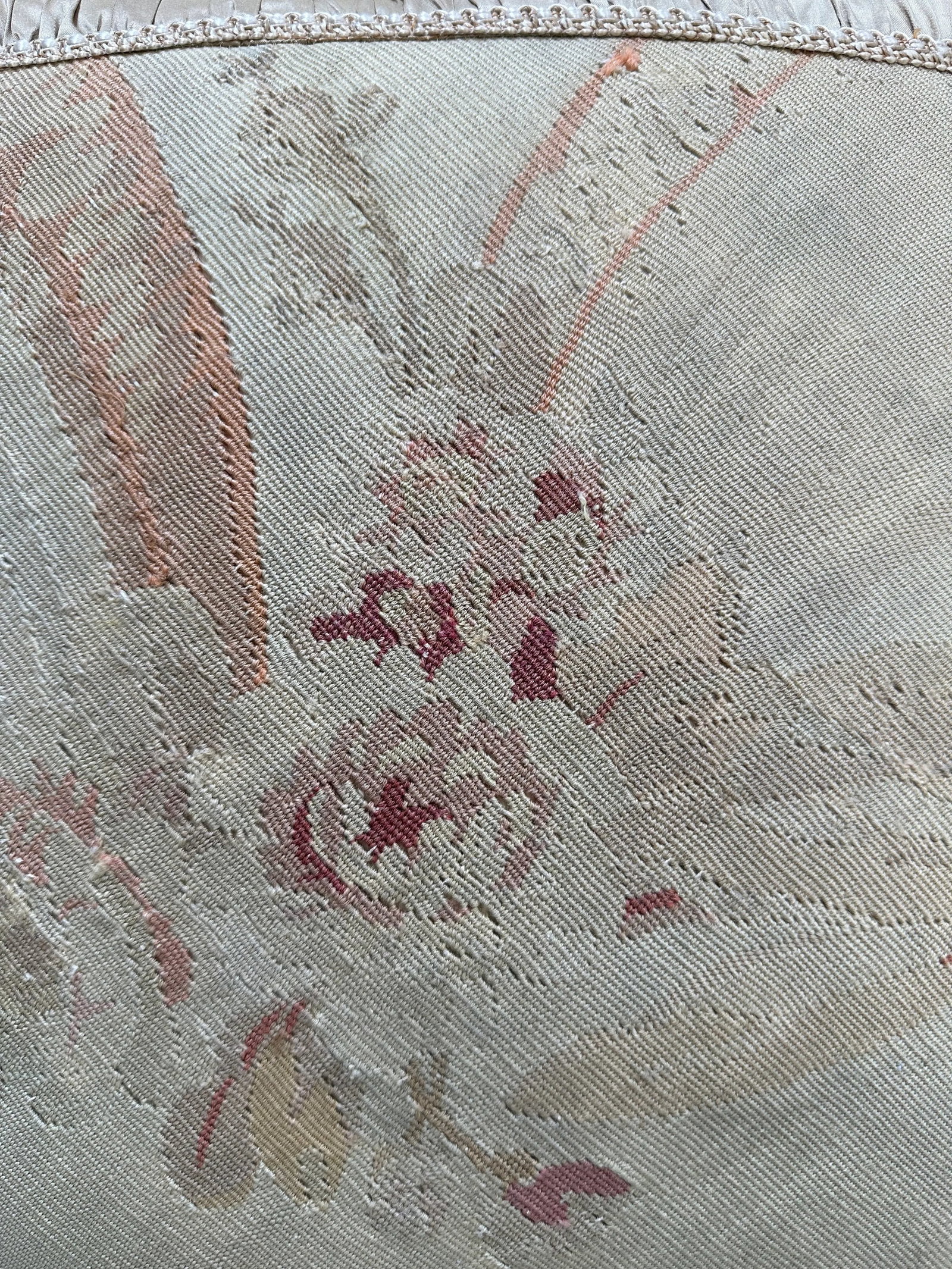 Silk and Wool Beige and Pink Vintage Aubusson Floral Pillow With Tassels - 2