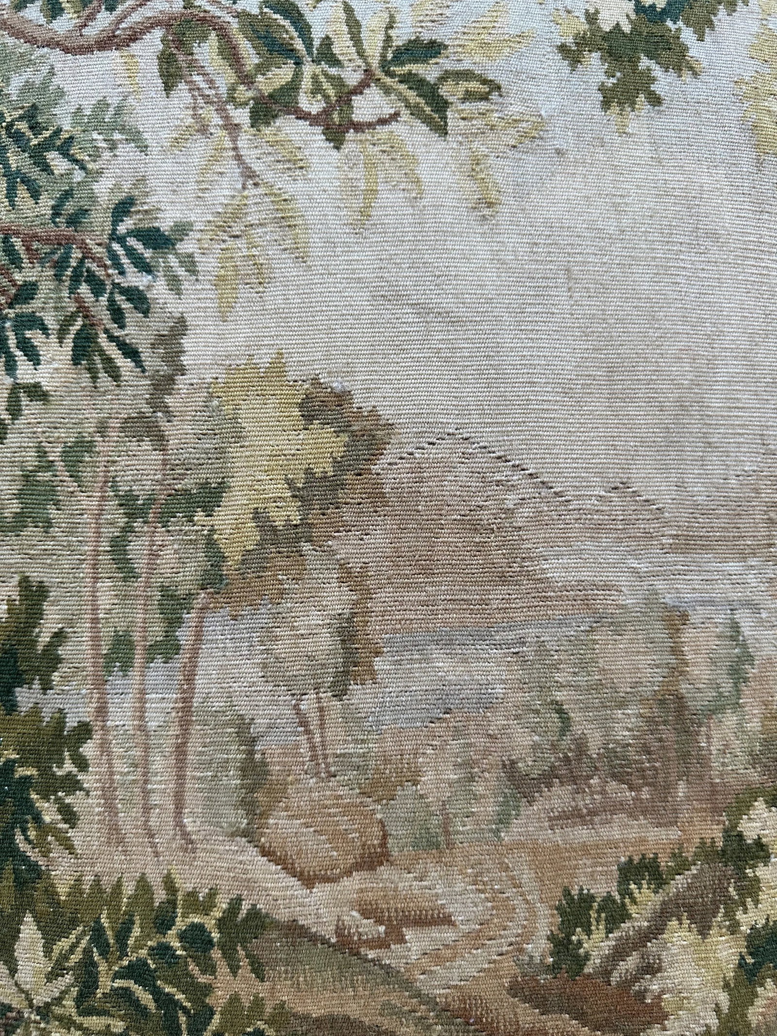 Green Floral and Nature Silk and Wool Aubusson Pillow With Golden Brown Tassels - 2