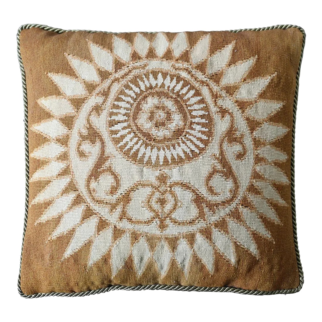 Brown and Cream Square Hand Woven Aubusson Decor Pillow (1 of 5)