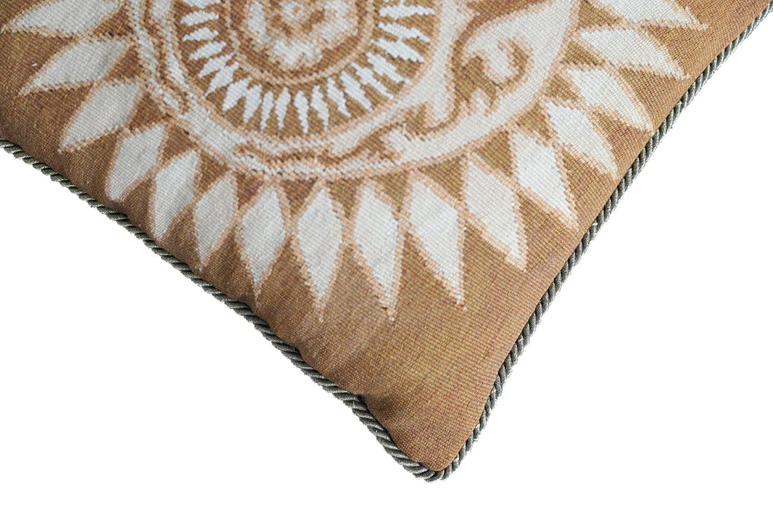 Brown and Cream Square Hand Woven Aubusson Decor Pillow - 2
