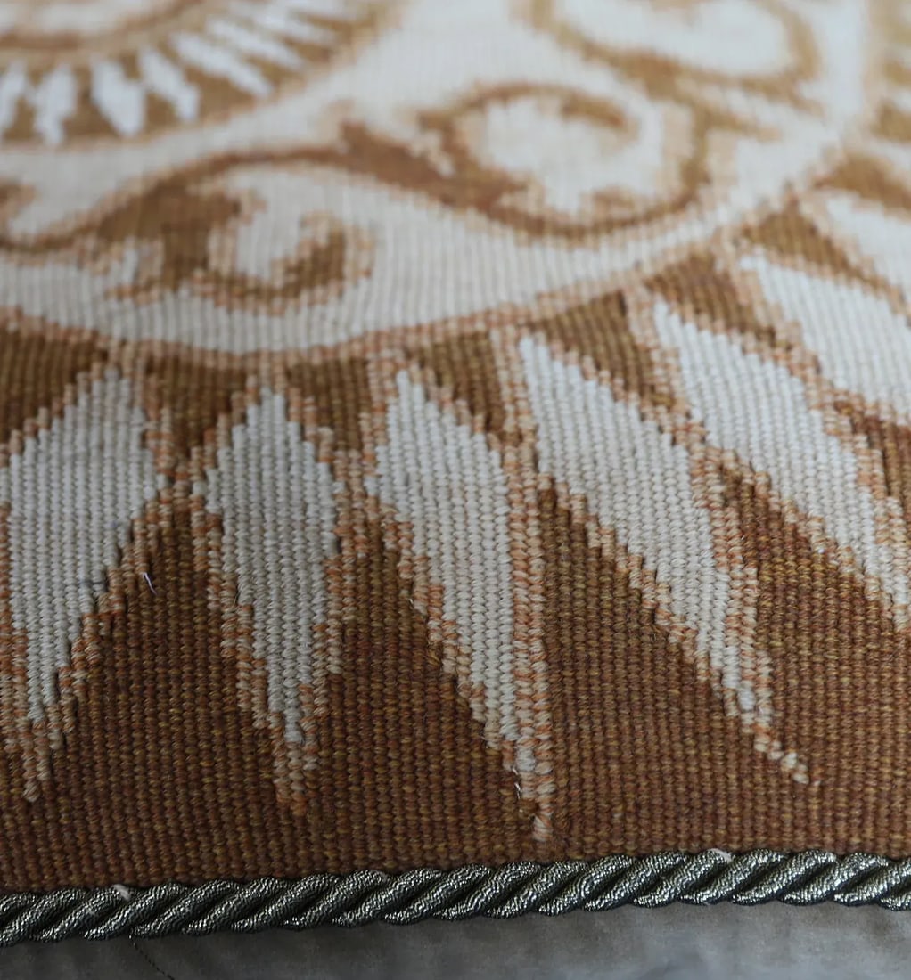 Brown and Cream Square Hand Woven Aubusson Decor Pillow - 5
