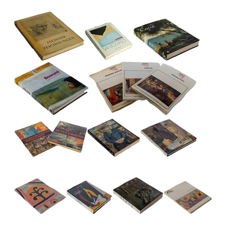 Vintage Art Book Collection Set of 15 Pieces: A collection of art books found in France that range from early 19th century to mid-late 20th century. A total of 15 books in this collection for sale. Condition: Alterations: Original Condition