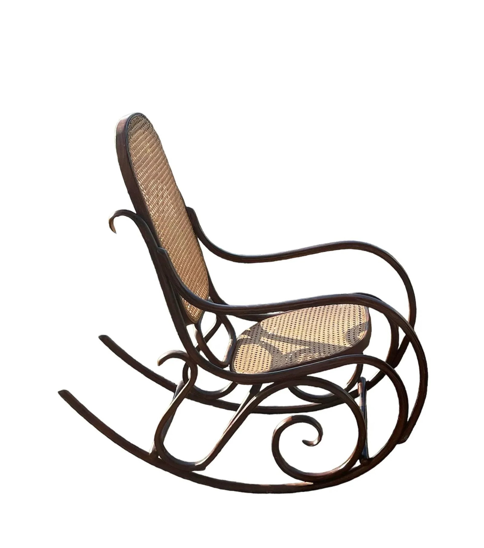 Early 20th Century Bentwood Cane Back Rocking Chair in the Style of Michael Thonet, Made in Poland - 3