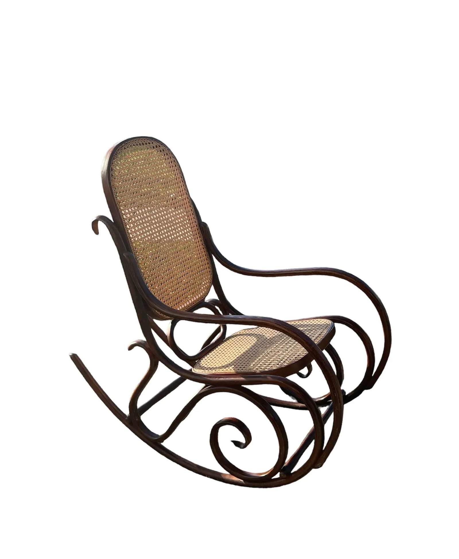 Early 20th Century Bentwood Cane Back Rocking Chair in the Style of Michael Thonet, Made in Poland - 7