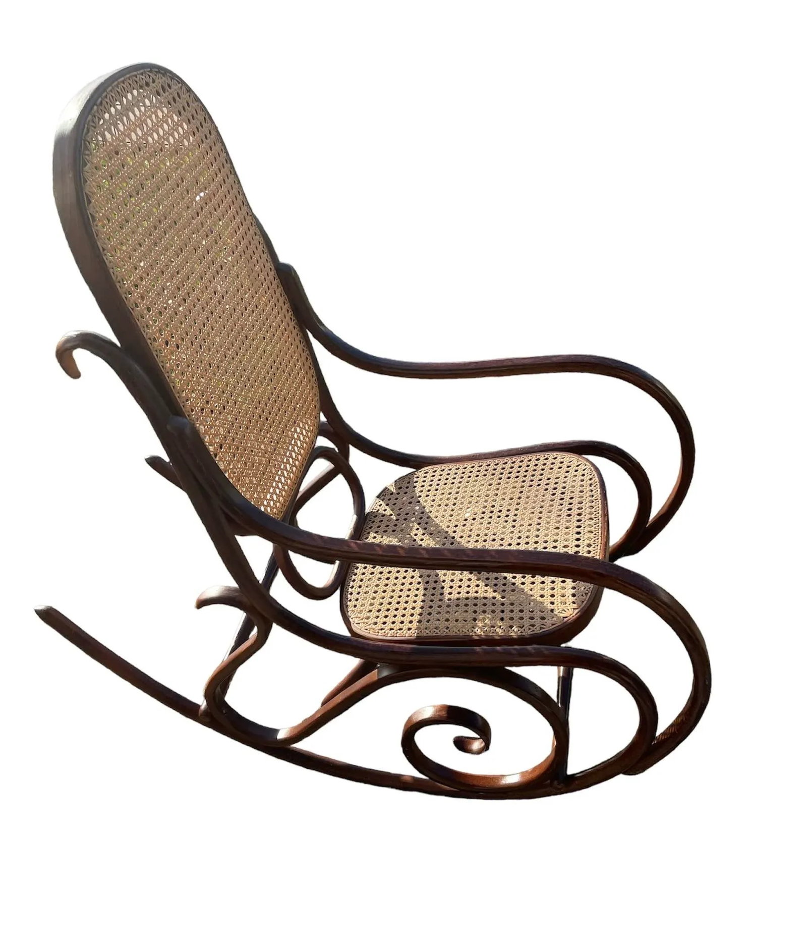 Early 20th Century Bentwood Cane Back Rocking Chair in the Style of Michael Thonet, Made in Poland - 8
