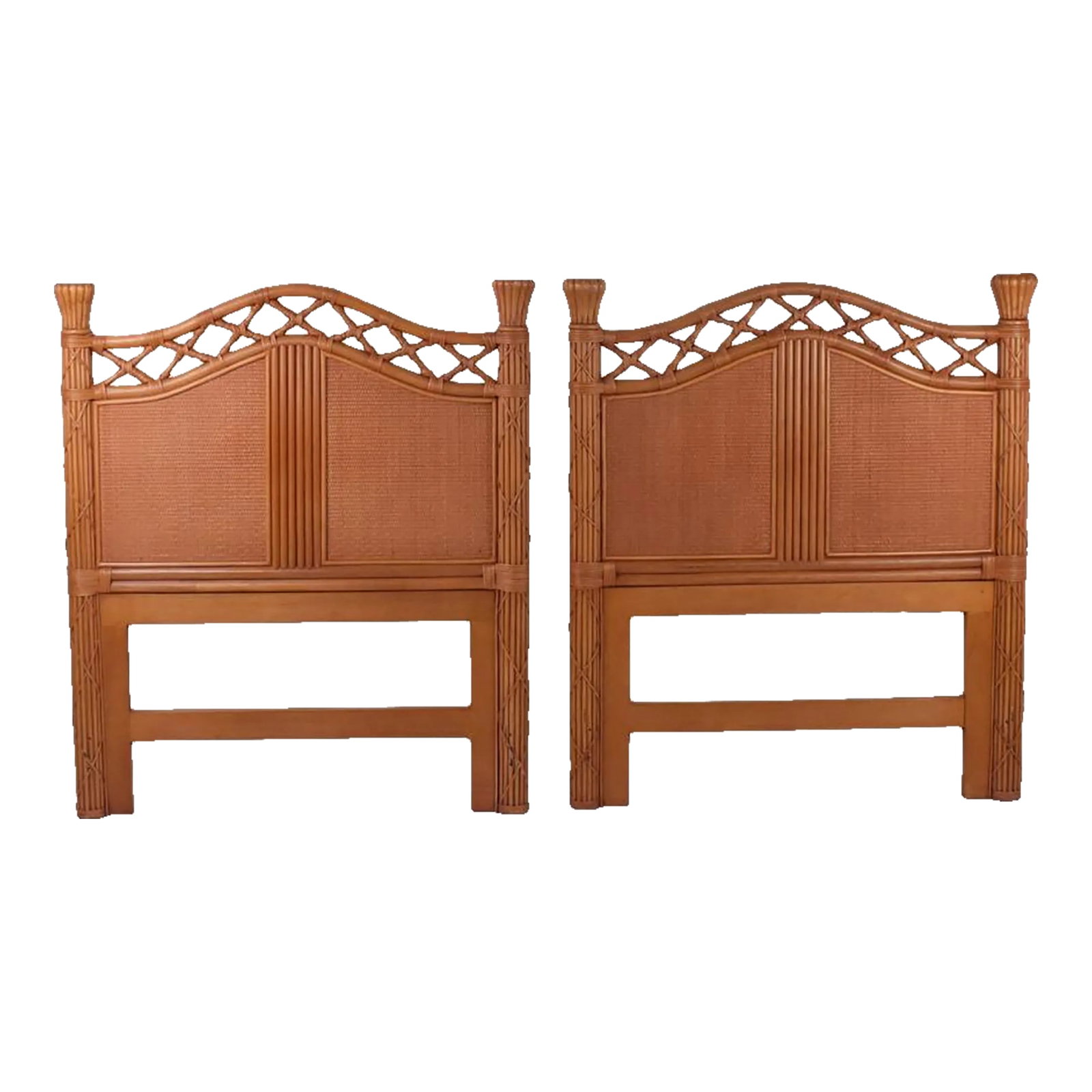 1980s Ficks Reed Twin Faux Tortoise Headboards - a Pair: Vintage Ficks Reed twin headboards in excellent used condition. This is a matching pair of faux tortoise designer headboards. These are high quality, rare designer pieces. Each measures approximately