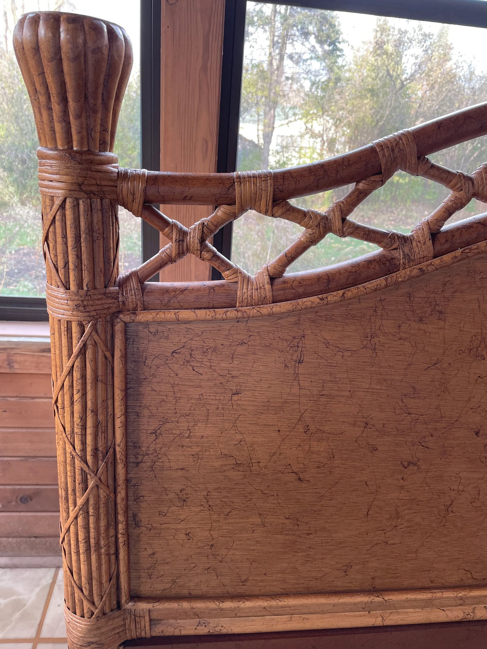 1980s Ficks Reed Twin Faux Tortoise Headboards - a Pair - 2