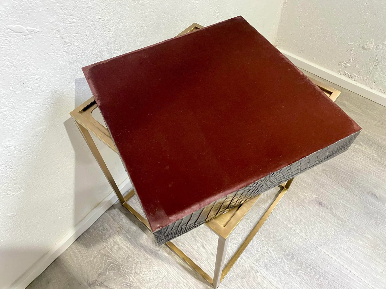 Contemporary Embossed Leather Top Tray Table on Open Frame by Theodore Alexander - 12