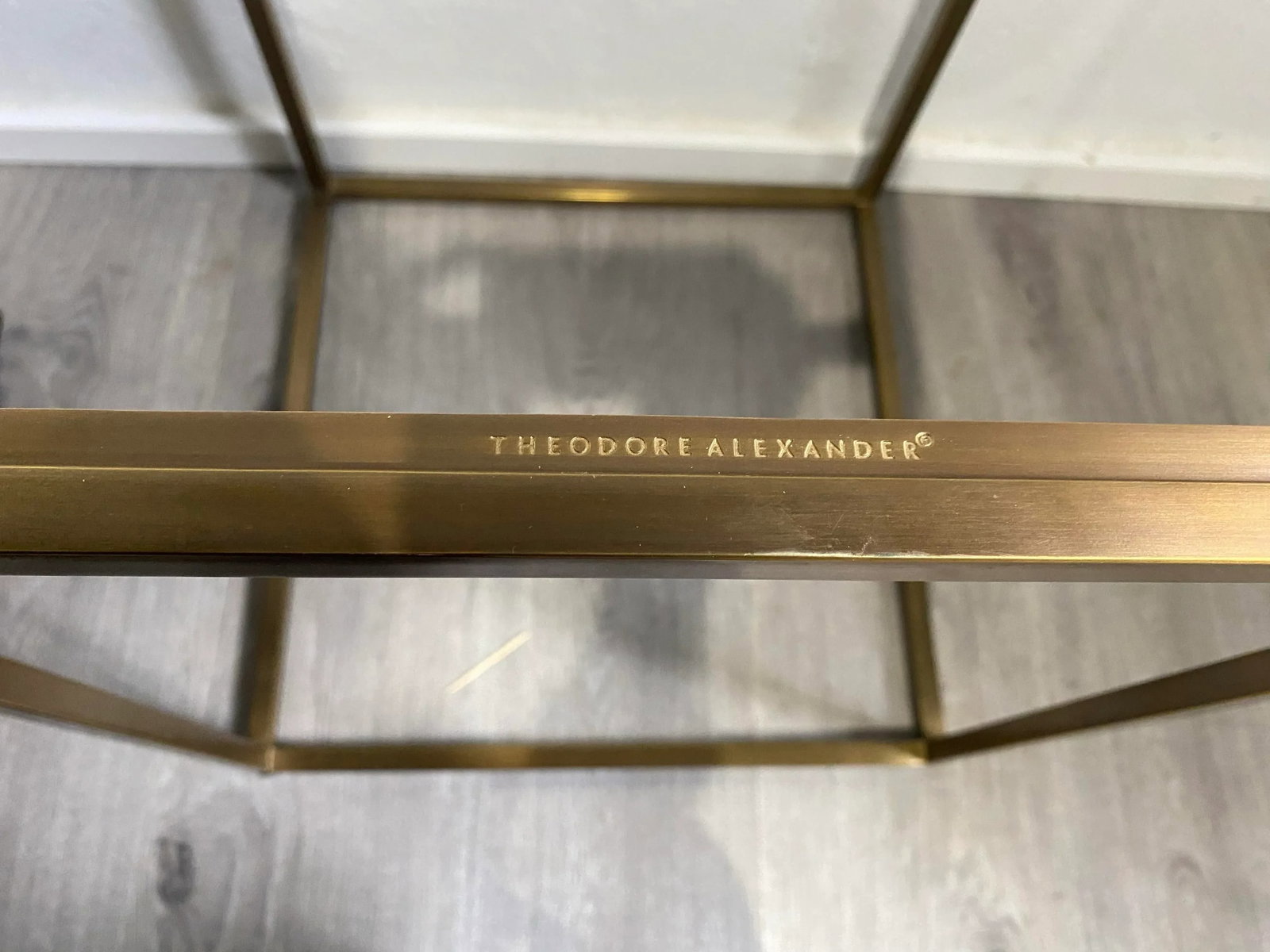 Contemporary Embossed Leather Top Tray Table on Open Frame by Theodore Alexander - 3