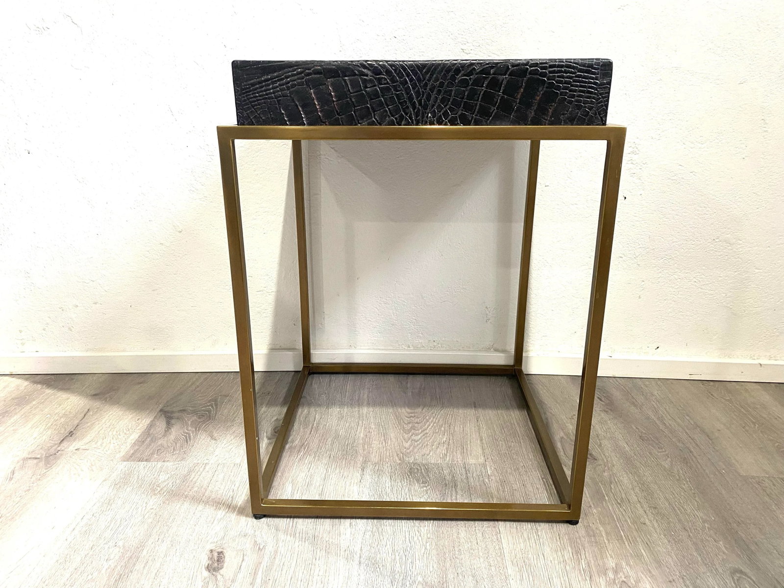 Contemporary Embossed Leather Top Tray Table on Open Frame by Theodore Alexander - 6