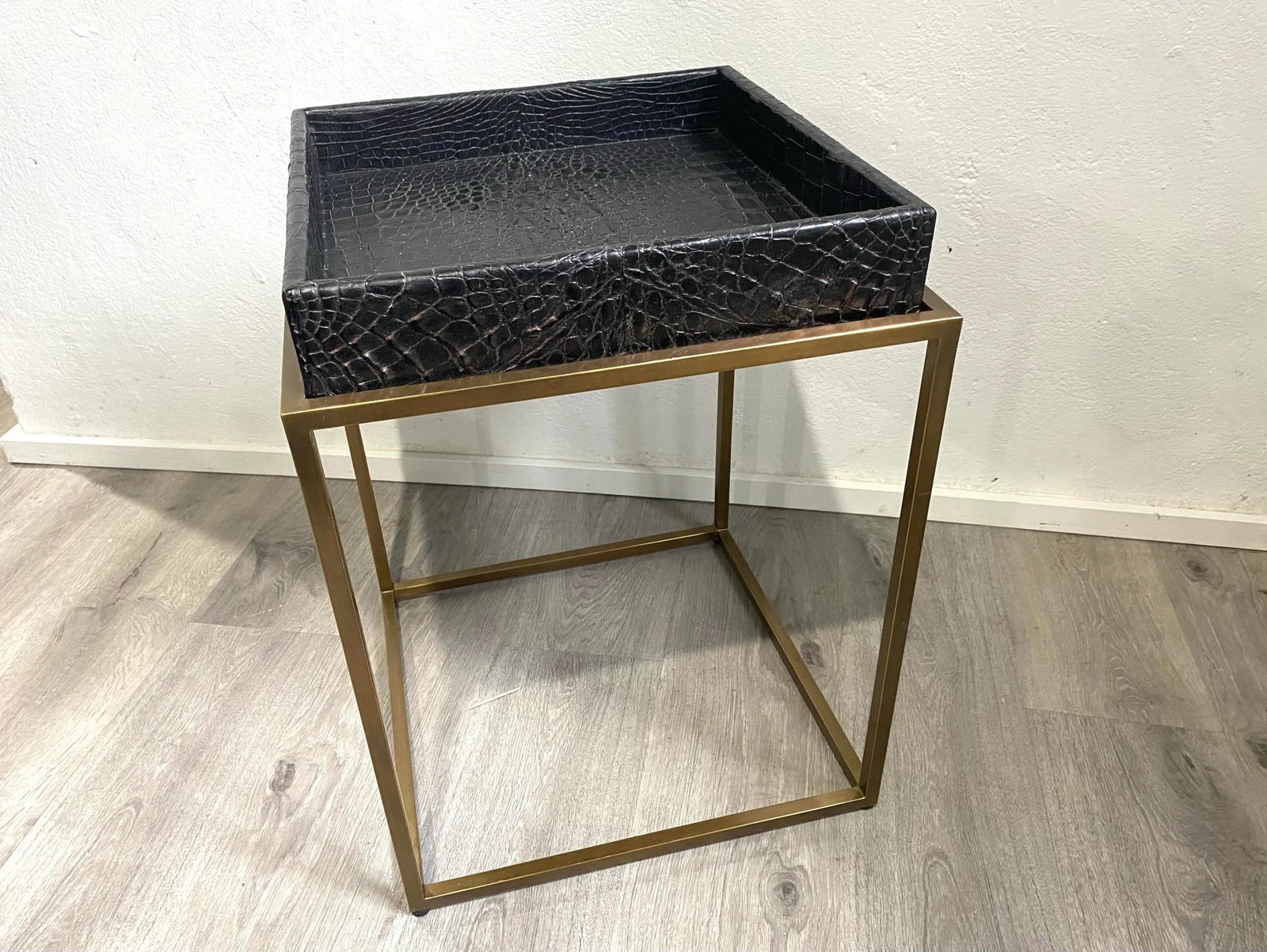 Contemporary Embossed Leather Top Tray Table on Open Frame by Theodore Alexander - 7