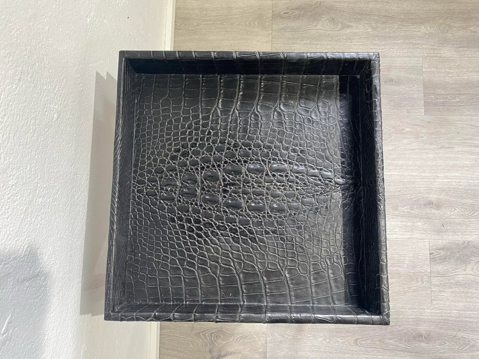 Contemporary Embossed Leather Top Tray Table on Open Frame by Theodore Alexander - 8