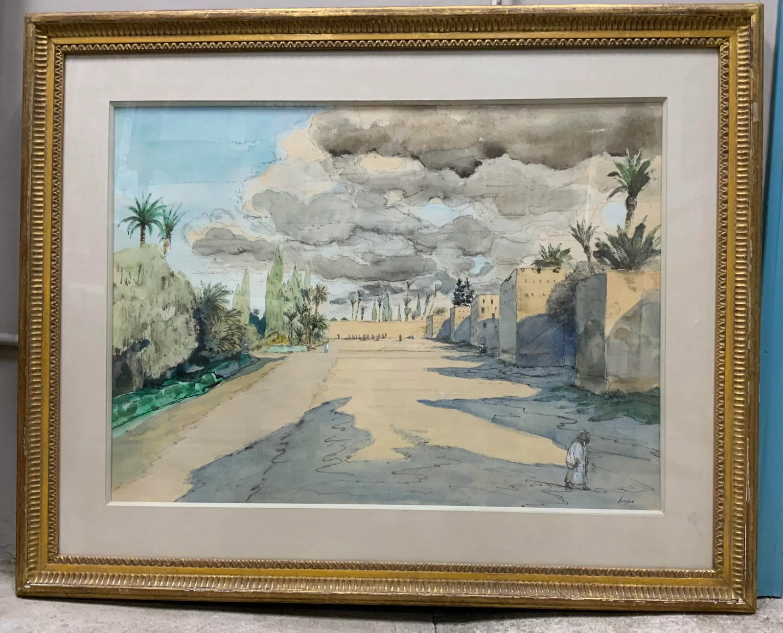 "Moroccan Village" Large Framed Watercolor by Hazard Durfee . - 2