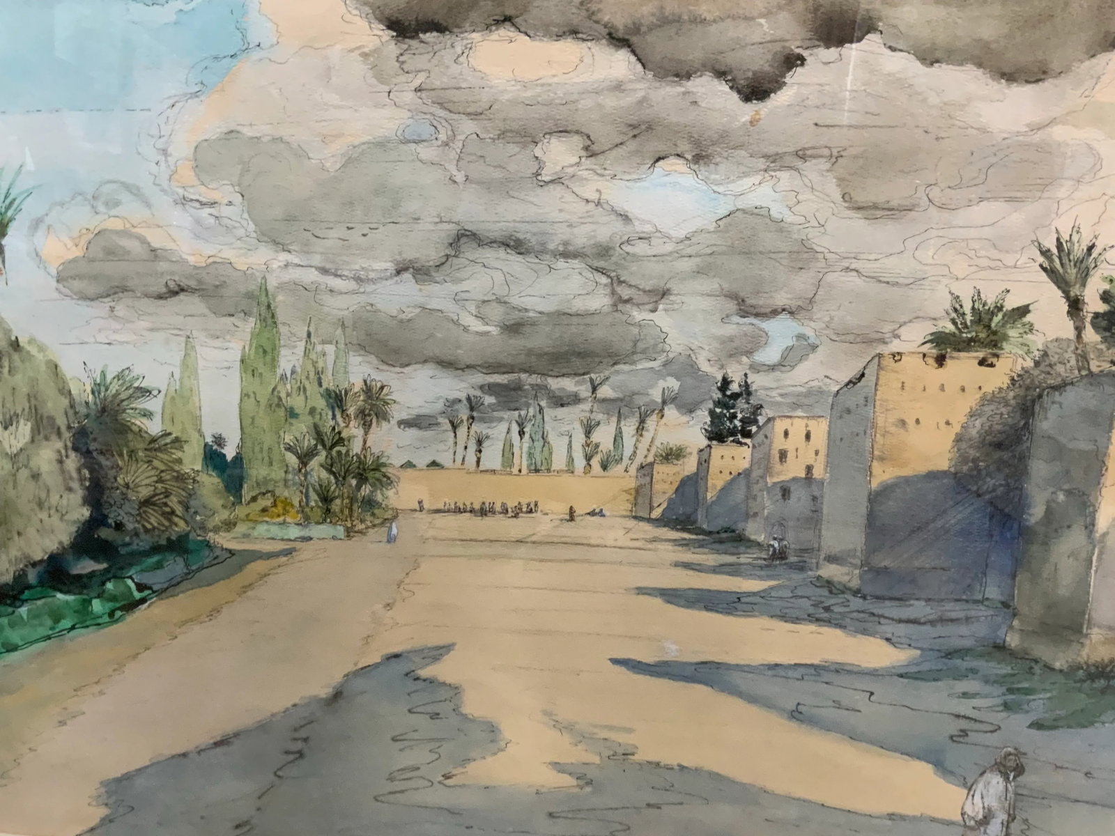 "Moroccan Village" Large Framed Watercolor by Hazard Durfee . - 4