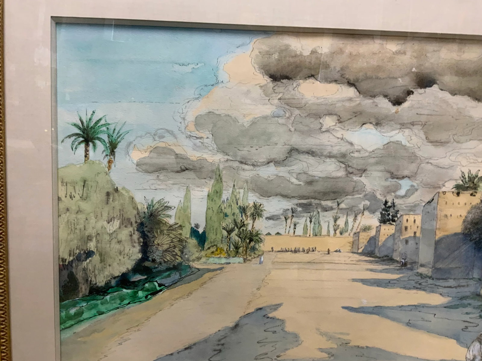 "Moroccan Village" Large Framed Watercolor by Hazard Durfee . - 6