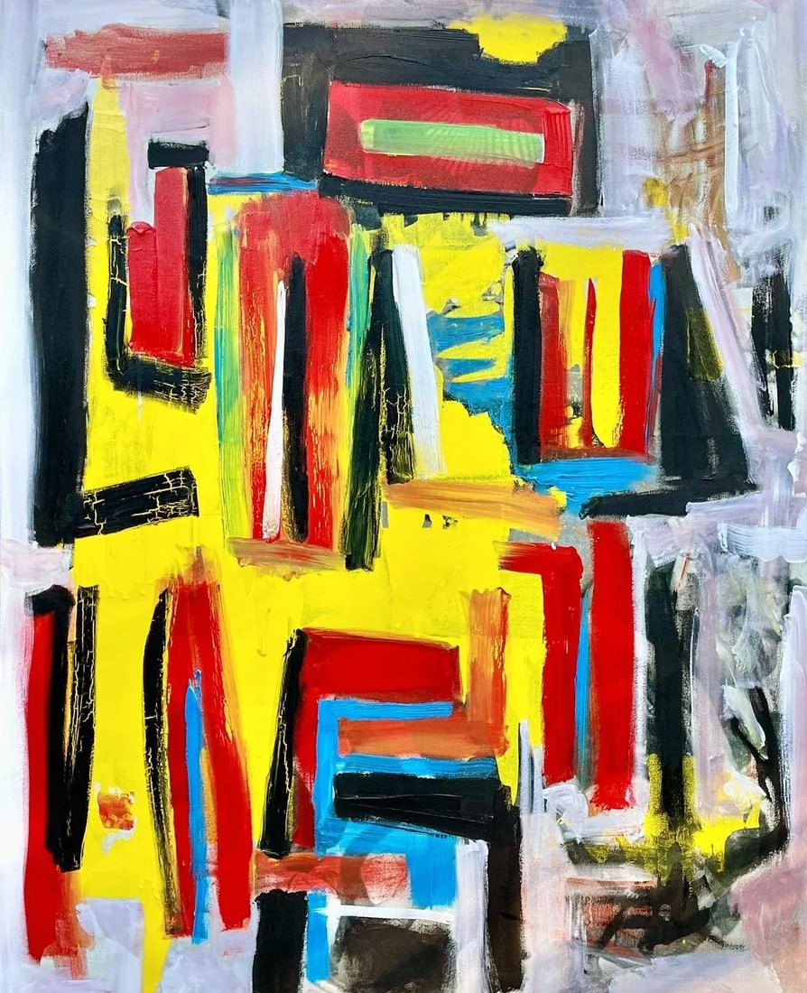Listed John Schwab Original Oil Abstract Expressionist Oil Painting Cubism MCM: Beautiful appx 30"x46" abstract original oil on canvas expressionist cubist painting. Canvas is gallery stretched and ready to hang. Listed artist John Schwab Bucks County, Pa. Condition: