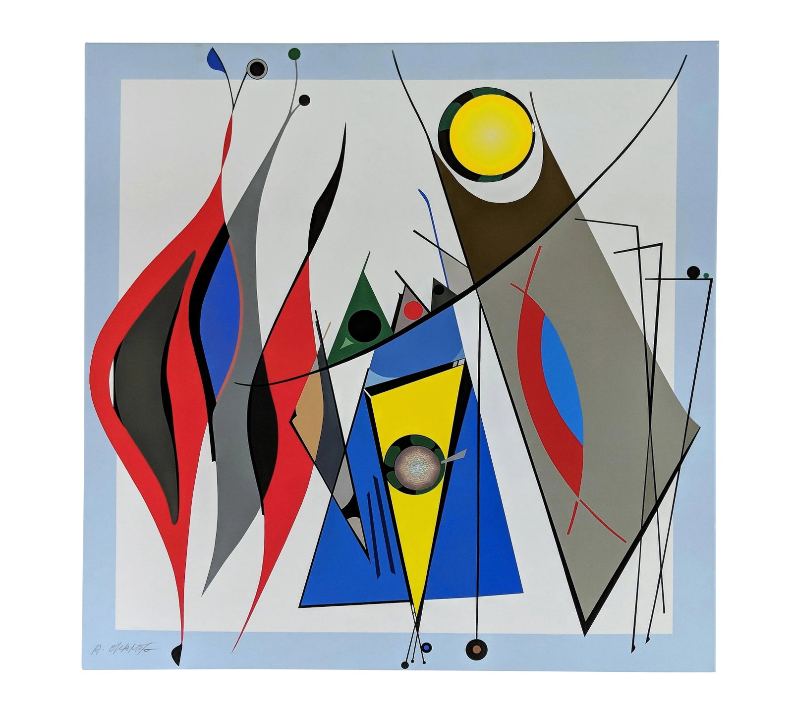 Atsuko Okamoto Abstract Serigraph A. P. "Harmony 2 " Signed on Canvas: Abstract Serigraph by Japanese Born Artist, Atsuko Okamoto" Titled "Harmony II" AP. Serigraph on canvas. Signed lower left in pencil. On wooden stretcher. See Artist Bio in photos. Large size 35" x 35