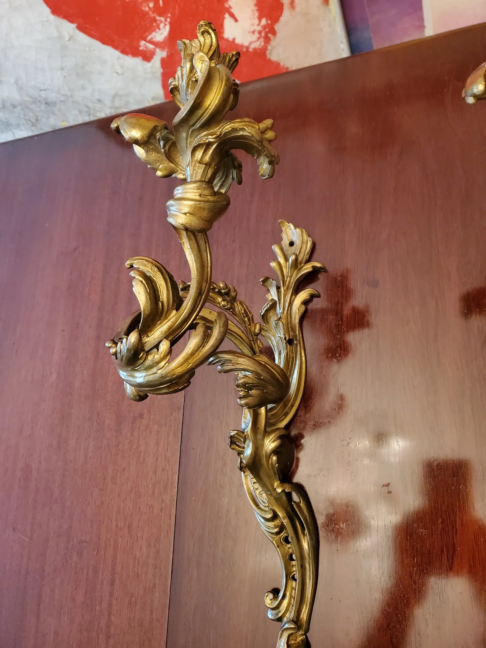 Antique French Louis XV Style Bronze Pair Sconces Ormolu Gilt - a Pair - 2