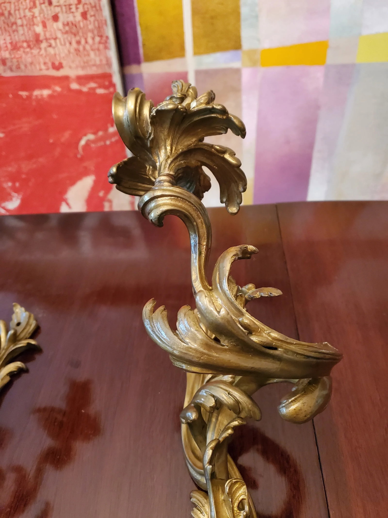 Antique French Louis XV Style Bronze Pair Sconces Ormolu Gilt - a Pair - 3